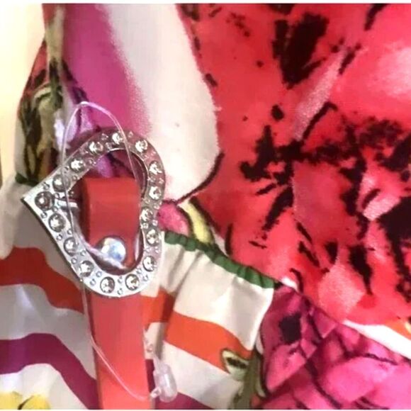 B. Darlin Strapless Dress Y2K Floral Stripe w/ Heart Belt Lined M NWOT - Picture 8 of 11